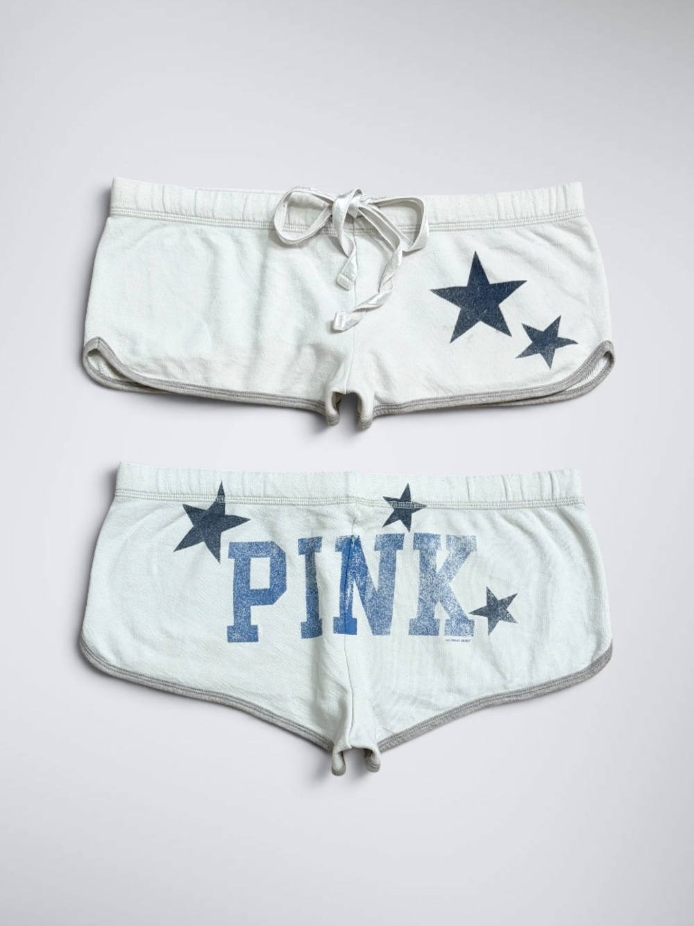 Vintage Victoria’s Secret PINK White Star Booty Spellout Lounge Shorts Y2K McBli